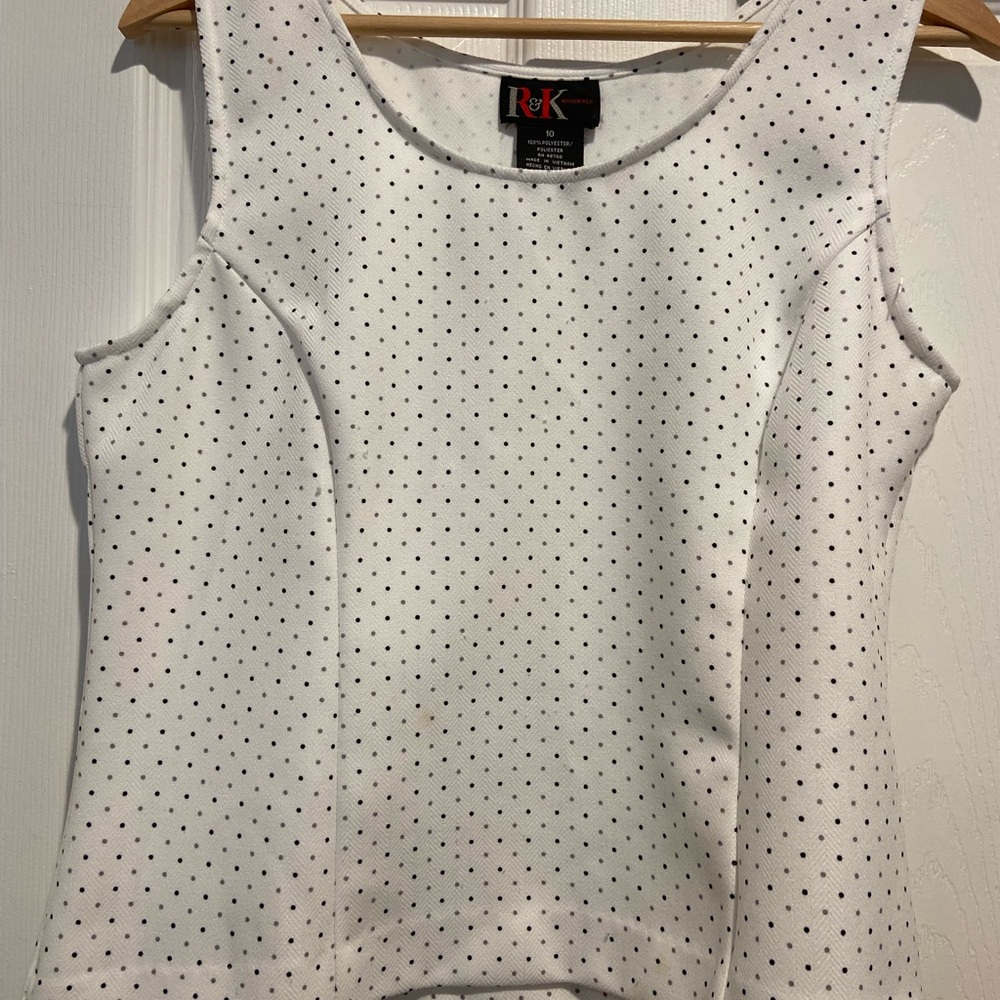 R&K White Tank Top with Black Polka Dots